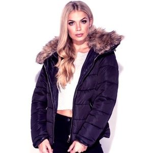 NEW Fur Lined Black Puffer Jacket